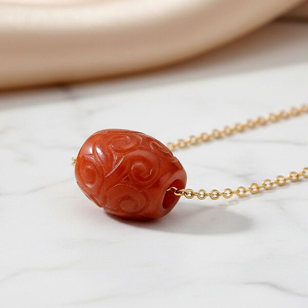 D'Joy Rote Jade Halskette ca. 50 cm 925 Silber vergoldet ca. 18,00 ct. image number 1