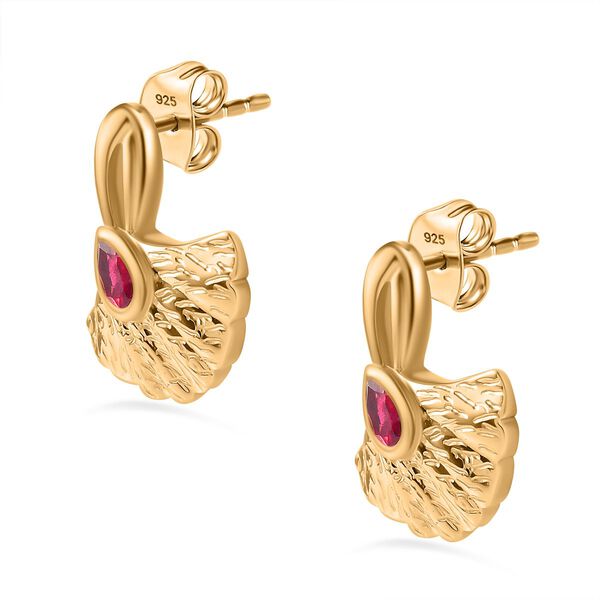 GP Spezial Kollektion - AA Afrikanische Rubin (Fissure gef&uuml;llt), Kanchanaburi Blauer Saphir Ohrringe 925 Silber Gelbgold Vermeil ca. 0.67 ct image number 4