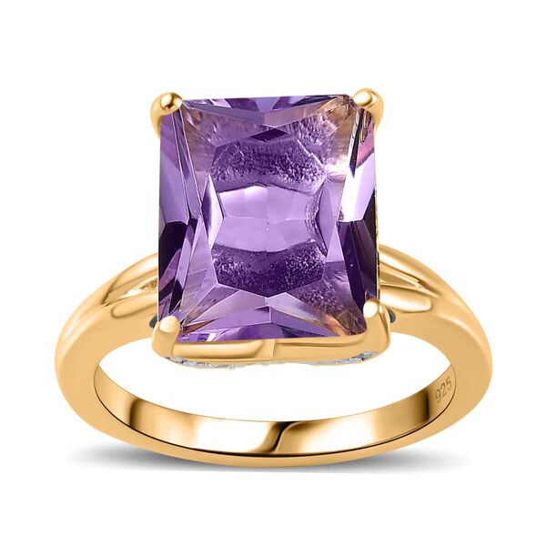 Rose De France Amethyst, Weißer Zirkon Ring, 925 Silber Gelbgold Vermeil (Größe 18.00) ca. 6.13 ct image number 4