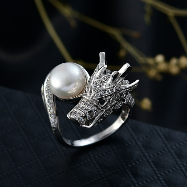 EverTrue S&uuml;&szlig;wasser Perle, schwarzer Spinell und Zirkon Ring image number 2