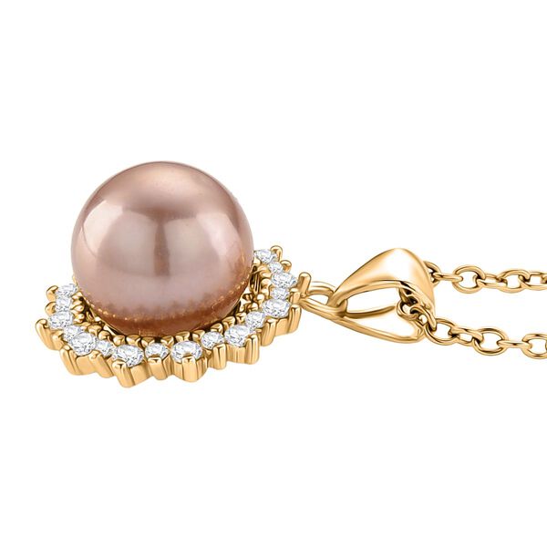 Lila Edison Perle (9-11 mm), Wei&szlig;er Zirkonia Anh&auml;nger mit Kette, ca. 50 cm Nickelfreies Messing, Reines Kupfer vergoldet image number 4