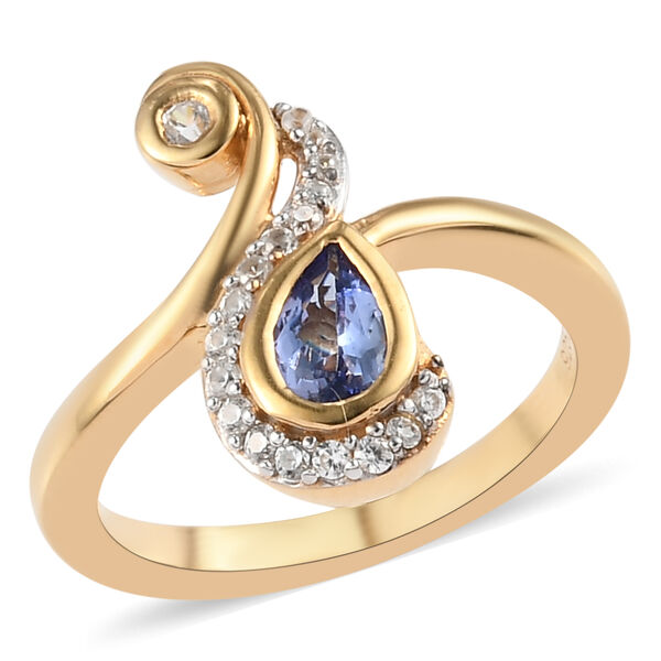 Tansanit und Zirkon Ring 925 Silber vergoldet  ca. 0,65 ct image number 4