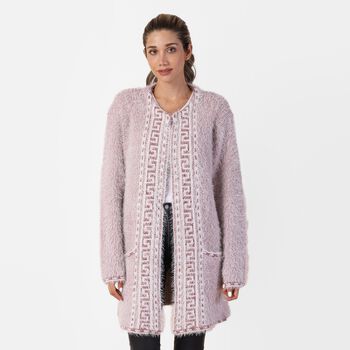 Langer Cardigan mit Taschen und Knopf, gestrickt, Einheitsgr&ouml;&szlig;e Rosa