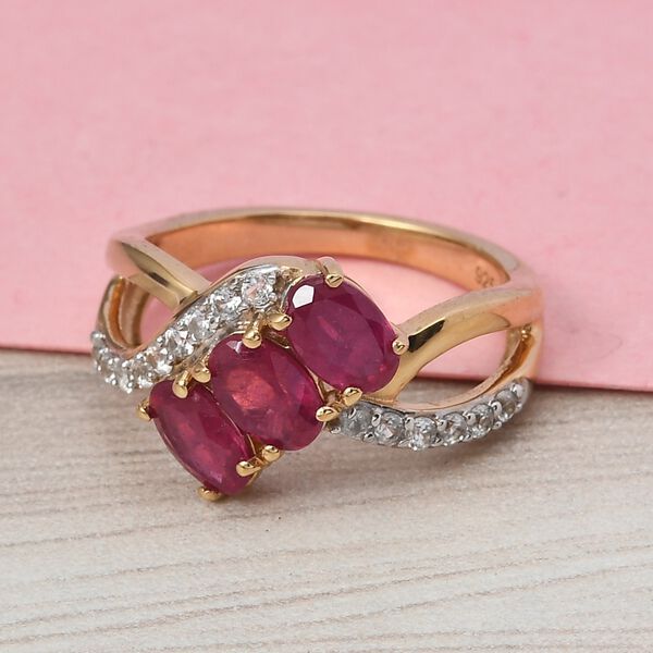 Fissure gefüllt Rubin und Zirkon Ring 925 Silber 585 Vergoldet image number 2
