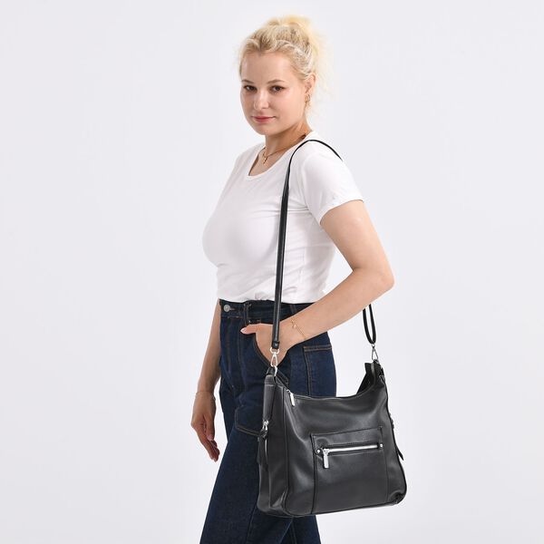 Crossbody-Tasche mit mehreren Reißverschlusstaschen, 31x13x28 cm, Schwarz image number 2