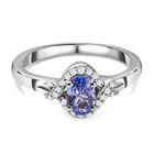 Tansanit und weißer Zirkon Ring, 925 Silber platiniert (Größe 16.00), ca. 0.61 ct