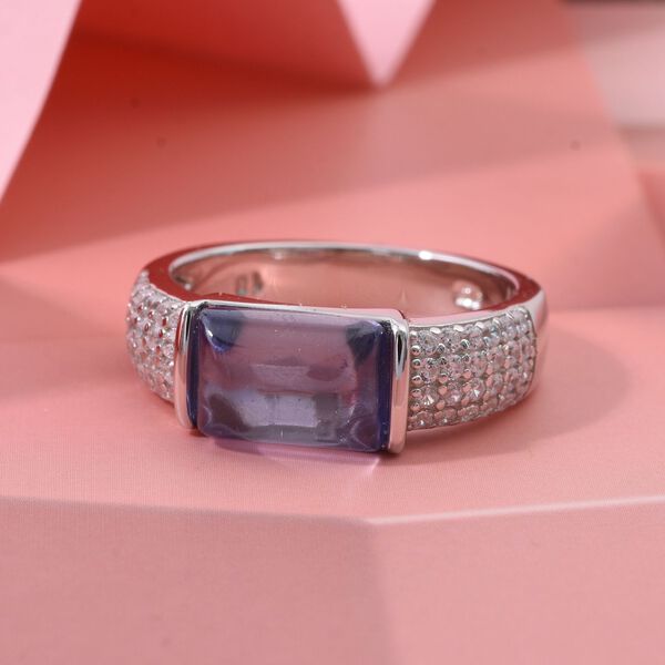 LUSTRO STELLA - Blauer Zirkonia, Wei&szlig;er Zirkonia Ring 925 Silber rhodiniert (Gr&ouml;&szlig;e 21.00) 6.87 ct image number 1