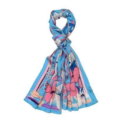 LA MAREY 100% Maulbeerseide Seidenschal, 55cm x 170 cm, Blau