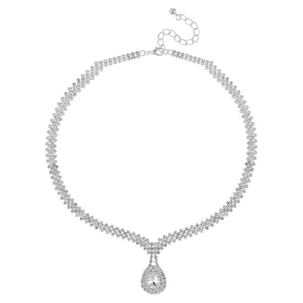 2er-Set - wei&szlig;e Kristall-Halskette und Ohrringe in Silberton - 12 ct. image number 4