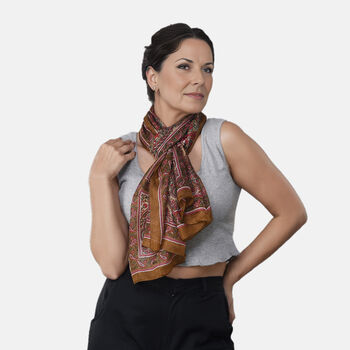 Bedruckter Schal aus 100% Seidensatin, Braun
