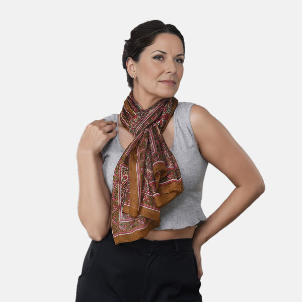 Bedruckter Schal aus 100% Seidensatin, Braun