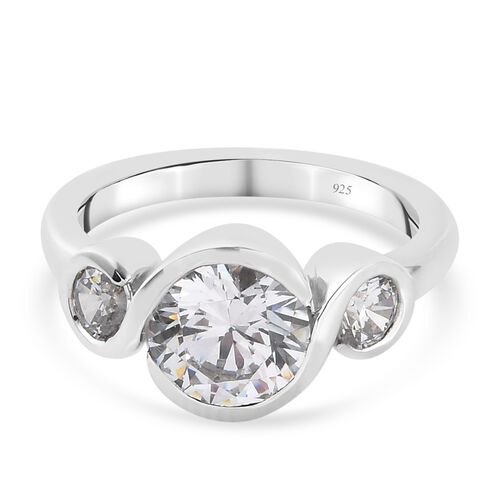 LUSTRO STELLA Hergestellt mit ZIRKONIA 3 Stein Ring 925 Silber Platin-Überzug (Größe 16.00) ca. 3,45 ct image number 0