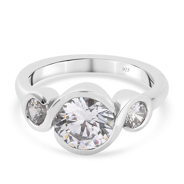 LUSTRO STELLA Hergestellt mit ZIRKONIA 3 Stein Ring 925 Silber Platin-Überzug (Größe 16.00) ca. 3,45 ct image number 0