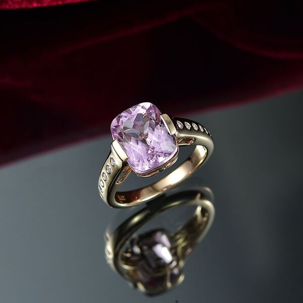 AAA Martha Rocha Kunzite, Wei&szlig;er Diamant Ring 375 Gold (Gr&ouml;&szlig;e 19.00) ca. 5,73 ct image number 2