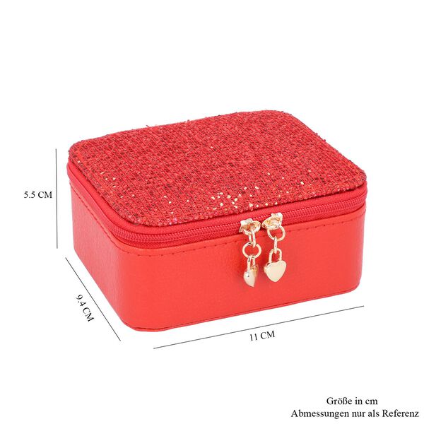 Glitzernde Schmuckschatulle aus naturfreundlichem Kunstleder, 11x9,4x5,5 cm, rot image number 5