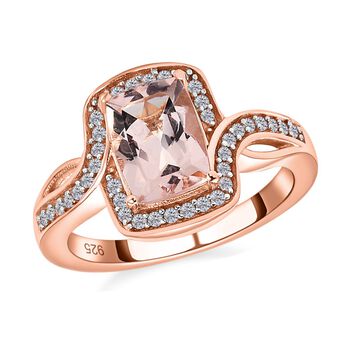 Morganit und wei&szlig;er Zirkon-Ring, 925 Silber Ros&eacute;gold Vermeil  ca. 1,58 ct