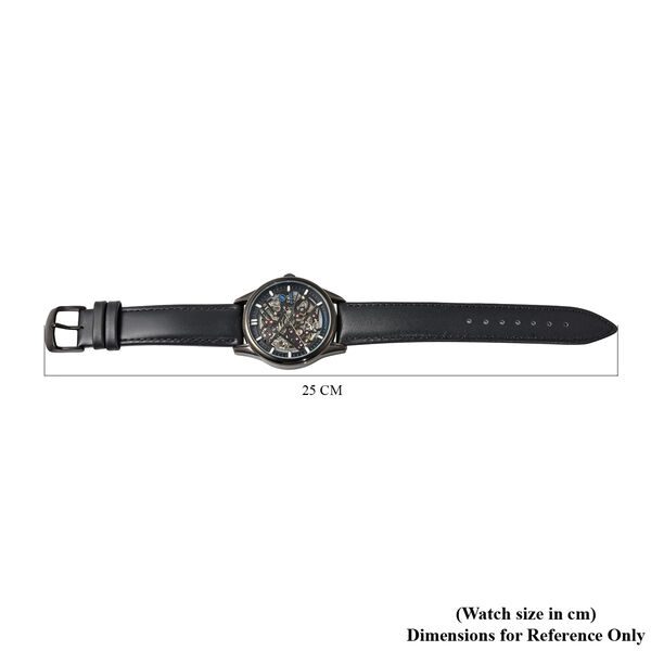 Genoa - Goldfarbene Automatikuhr, transparentes Ziffernblatt, echtes Leder-Armband, wasserdicht bis 5 ATM, Edelstahl IP-Schwarz-Plattierung image number 5