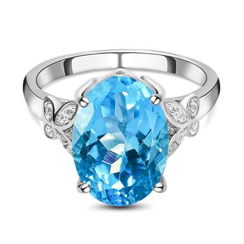 Himmelblauer Topas und wei&szlig;er Zirkon-Ring, 925 Silber platiniert (Gr&ouml;&szlig;e 17.00) ca. 7,46 ct