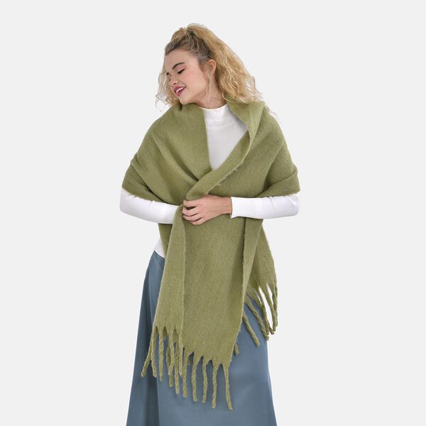 Oversized Damen Winterschal mit Fransen, Khaki image number 4