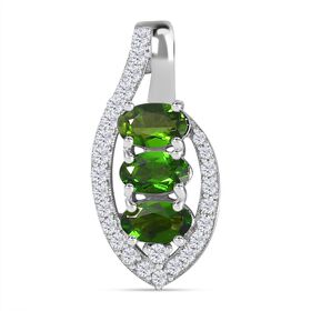 Natürlicher Chromdiopsid, Weißer Zirkon Anhänger 925 Silber platiniert ca. 1,03 ct.