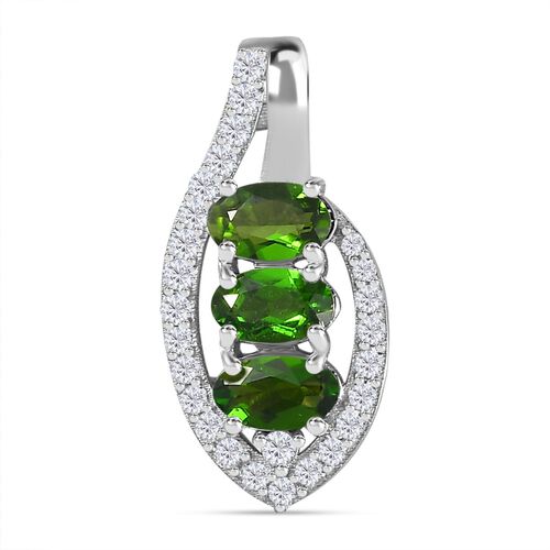Natürlicher Chromdiopsid, Weißer Zirkon Anhänger 925 Silber platiniert ca. 1,03 ct. image number 0