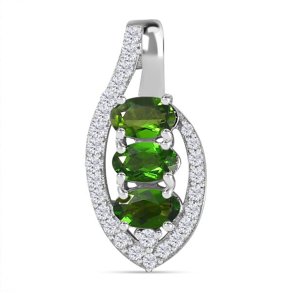 Natürlicher Chromdiopsid, Weißer Zirkon Anhänger 925 Silber platiniert ca. 1,03 ct. image number 0