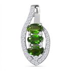 Natürlicher Chromdiopsid, Weißer Zirkon Anhänger 925 Silber platiniert ca. 1,03 ct.