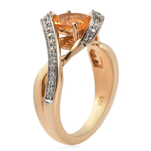 Mexikanischer Kirschfeuer-Opal und Zirkon Ring 925 Silber vergoldet  ca. 1,17 ct image number 5