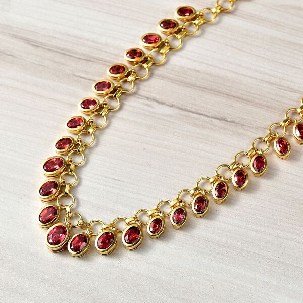 D'joy Lab Grown Padparadscha-Saphir Halskette ca. 45 cm 925 Silber 750 Gelbgold Vermeil ca. 20.52 ct image number 2