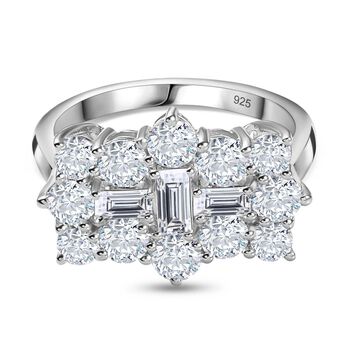 Moissanit Cluster Ring, 925 Silber rhodiniert (Gr&ouml;&szlig;e 17.00) ca. 2.15 ct