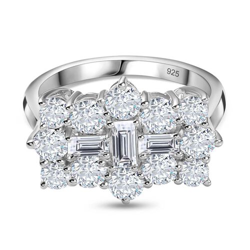 Moissanit Cluster Ring, 925 Silber rhodiniert (Größe 17.00) ca. 2.15 ct image number 0