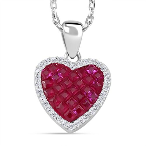 Rubin-Farbe und weißer Herz Zirkonia Anhänger mit 45cm Kette image number 0