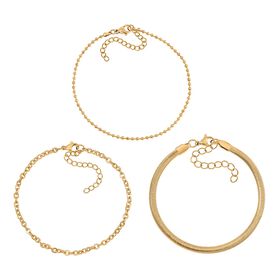 3er-Set - Kugelarmband, Gliederarmband, Ankerarmband, 19+5cm, Goldton