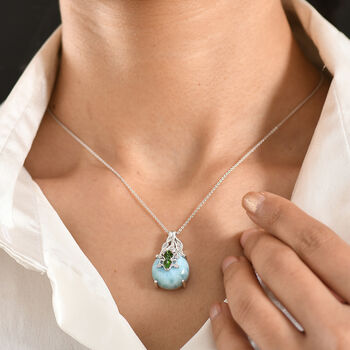 GP - Larimar, Nat&uuml;rlicher Chromdiopsid Schmuckset ca. 50 cm 925 Silber rhodiniert ca. 15,43 ct.