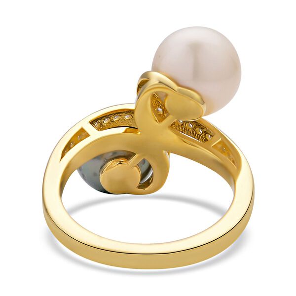 Wei&szlig;e S&uuml;dsee Perle (8-9 mm), Tahiti Perle (8-9mm) Ring 925 Silber Gelbgold Vermeil image number 6