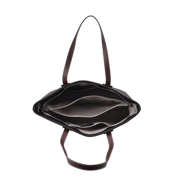 Echtleder Modische, ger&auml;umige Kontrastfarbene Tasche, 33x13x29 cm, Schwarz image number 5