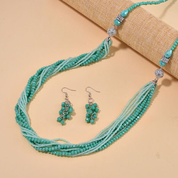 2er Set - gr&uuml;n Kristall, Wei&szlig;er Kristall Halskette und Ohrringe image number 1