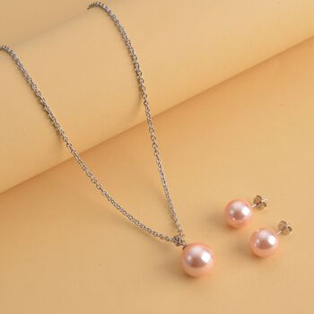 Rosa Muschelkernperlen-Anh&auml;nger und Ohrringe, 925 Silber rhodiniert und Edelstahl