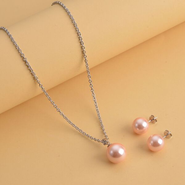 Rosa Muschelkernperlen-Anh&auml;nger und Ohrringe, 925 Silber rhodiniert und Edelstahl image number 2