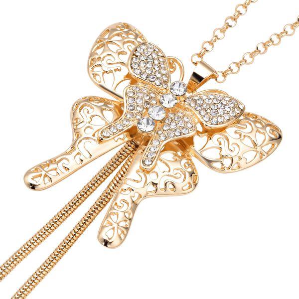 Wei&szlig;e Kristall-Schmetterling-Halskette in Goldton, 73,75 cm - 1,50 ct. image number 3