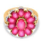Mondlicht und Blüte - Maulbeer-Mondstein-Ring, 925 Silber 750 Gelb Vergoldet (Größe 21.00) ca. 5.62 ct