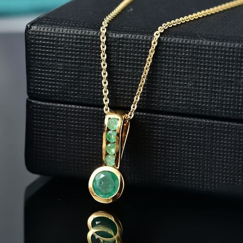 D’joy Kagem Sambischer Smaragd Schmuckset 925 Silber 750 Gelbgold Vermeil ca. 0,60 ct. image number 1