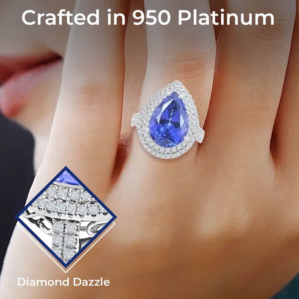 RHAPSODY zertifiziert und gepr&uuml;ft AAAA Tansanit und VS-EF Diamant Ring in 950 Platin - 5,10 ct. image number 2
