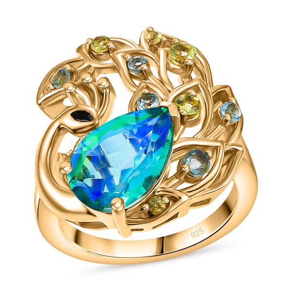 Pfau Quarz Triplett, Paraiba Apatit und Peridot Ring - 3,83 ct. image number 4