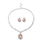 2er Set - Designer Glaskristall-Halskette und Ohrringe, silberfarben, braun, ca. 55.53 ct