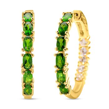 Nat&uuml;rliche Chromdiopsid und wei&szlig;e Zirkon-Creolen, 925 Silber vergoldet ca. 4,41 ct