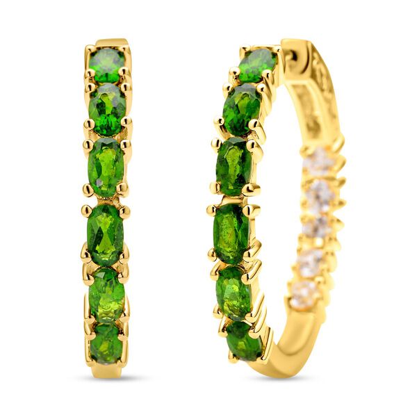 Nat&uuml;rliche Chromdiopsid und wei&szlig;e Zirkon-Creolen, 925 Silber vergoldet ca. 4,41 ct