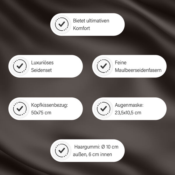 3er Set - Kissenbezug, Haargummi und Augenmaske aus Maulbeerseide - Grau image number 3