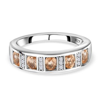 AA Ceylon kaiserlicher Granat und wei&szlig;er Zirkon-Ring, 925 Silber platiniert (Gr&ouml;&szlig;e 17.00) ca. 1.24 ct