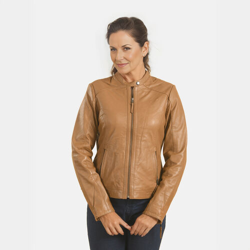 LA MAREY: Motorradjacke aus 100% Lammleder, fallendes Revers, Hellbraun  image number 0